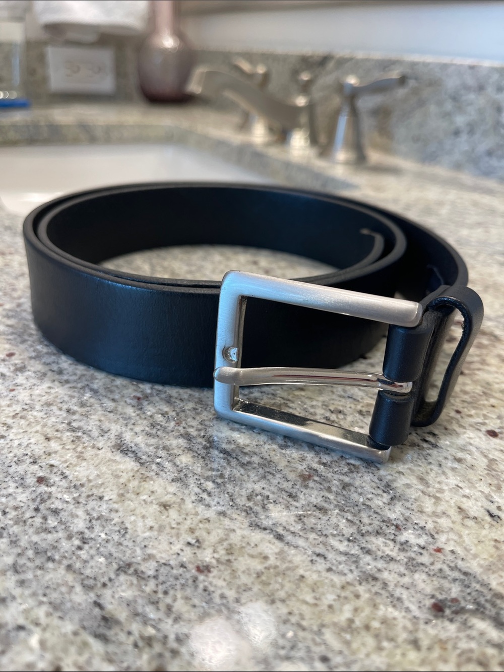 Banana Republic Black Leather Belt with Silver Buckle